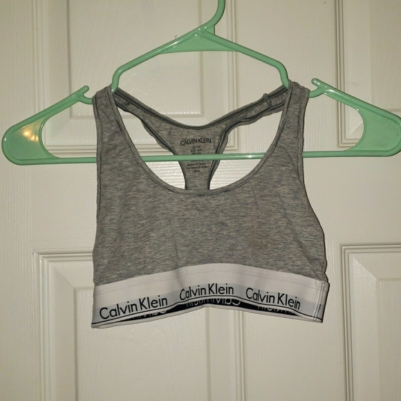 Calvin Klein Grey Unlined Razorback Sports Bra Small - Picture 1 of 3
